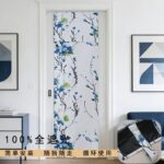 No-Drill Curtain Misty Blue Branches Printed Magic Tape No-Drill Door Curtain
