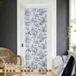 No-Drill Curtain Misty Blue Branches Printed Magic Tape No-Drill Door Curtain
