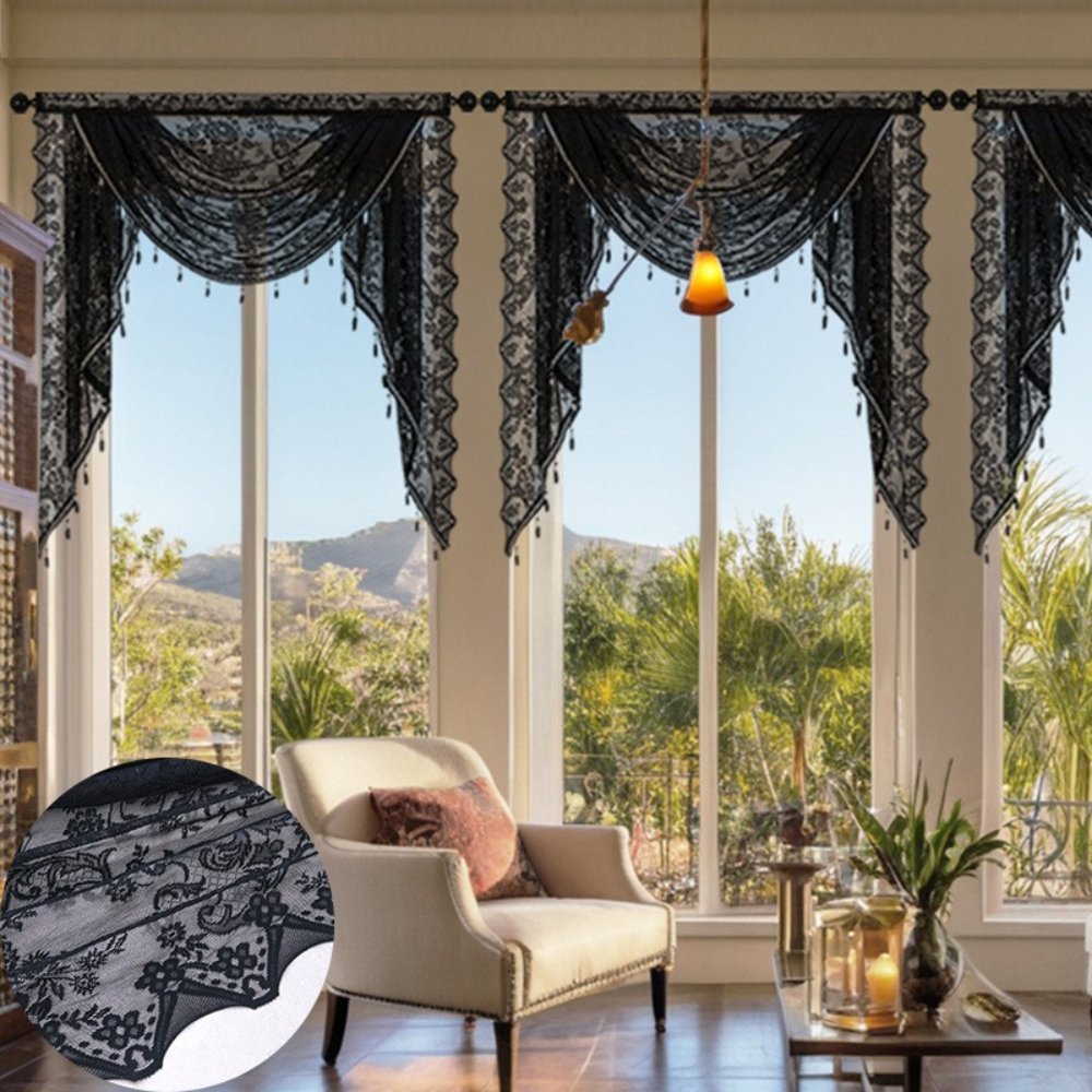Sheer Curtain American-Style Lace Rod-Pocket Wave-Finely Woven Valance Curtain