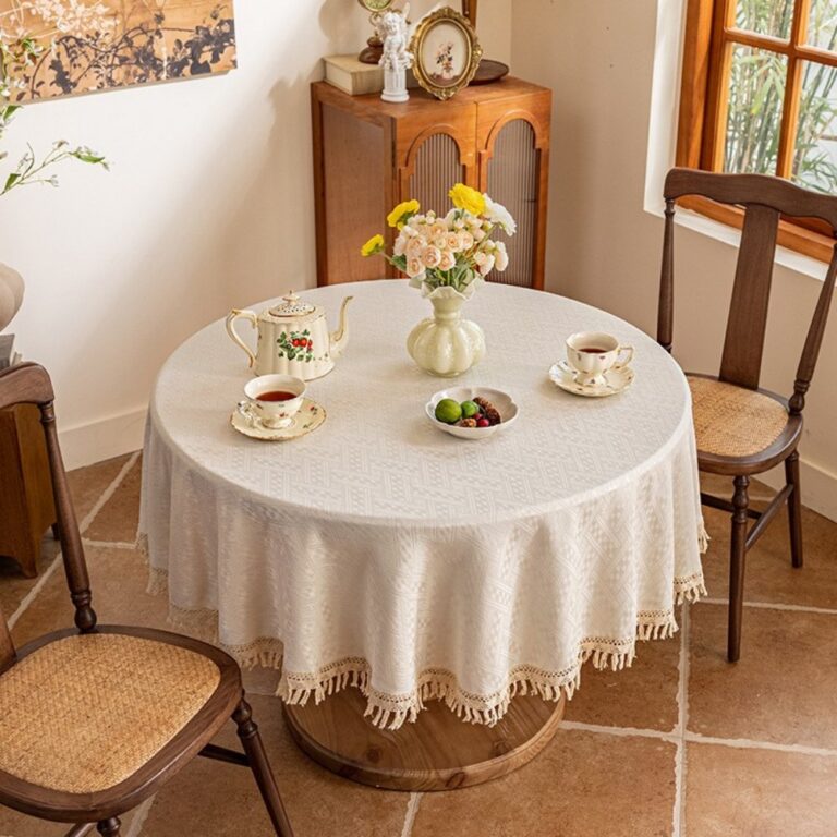 Jacquard Tablecloth PolyesterCotton Blend Jacquard Tassel Waterproof Tablecloth