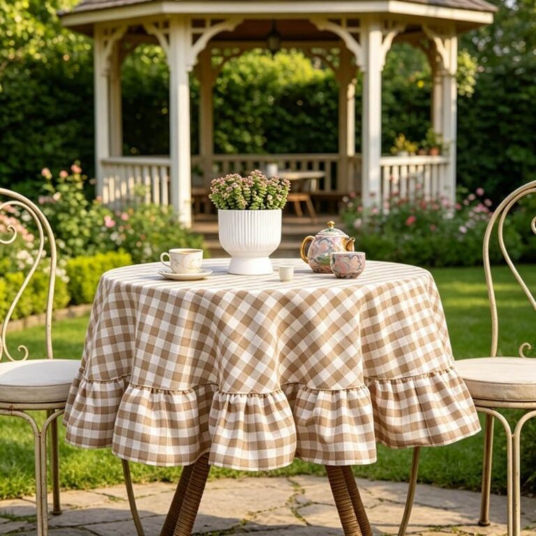 Jacquard Tablecloth Yarn-Dyed Linen-Cotton Ruffled Round Tablecloth