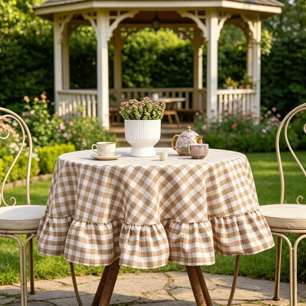 Jacquard Tablecloth Yarn-Dyed Linen-Cotton Ruffled Round Tablecloth