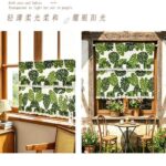 Printed Curtain Monstera Leaf Double-Layer Lace Hem Linen-Blend Printed Half Curtain